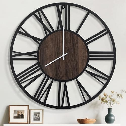 Image of Mee 2ou 80cm Extra Large Wall Clock, Silent Rustic Metal Wood Face Decorative Clock, Battery Operated Farmhouse Modern Oversized Wall Clocks for Living Room, Bedroom, Kitchen, Office, Home Decor
