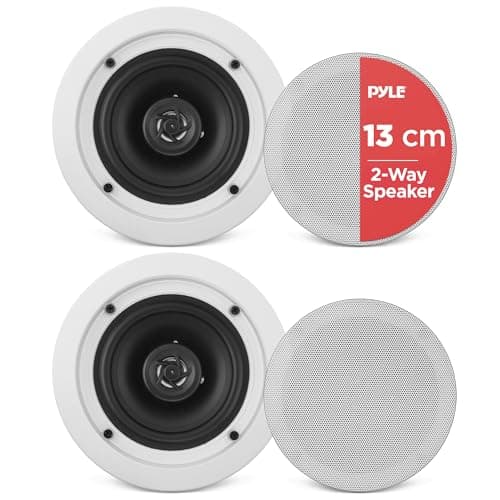 Image of Pyle Ceiling Speakers, Wall Mounted Wireless Ceiling Speakers, 13.34cm Pair of 2-Way Midbass Woofer Speaker & 150 Watts, Flush Mount Sound, Easy Installation for Indoor/Outdoor, Kitchen, Bathroom