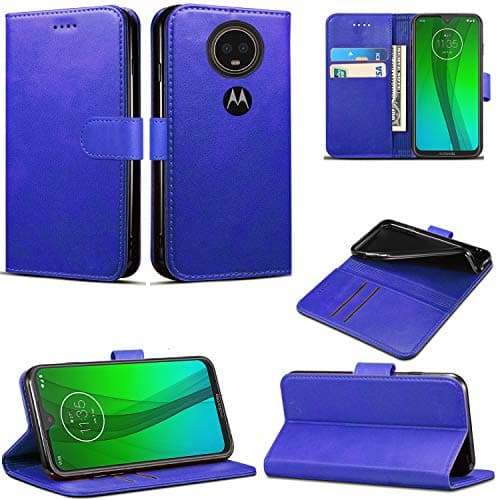 Image of Mobile Stuff Motorola Moto G7 Power Case, Leather Wallet with Flip Cover, Credit Card Pockets and Stand Compatible For Moto G7 Powe (6.2") (Blue)