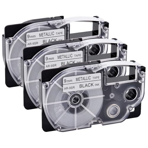 Image of NineLeaf Compatible for Casio Label Maker XR-9SR AR-9SR 9mm x 8m Black on Silver Label Tapes for Casio KL-60 100 120 200 300 750 780 820 2000 7000 7200 7400 8100 8200 P1000 Label Printers, 3PK