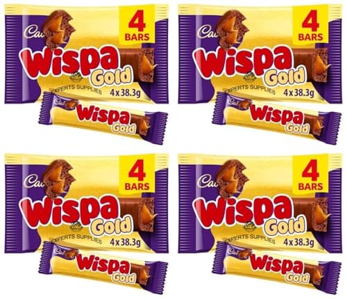 Image of Cad Dairy Milk Bars Multipack Wispa, Caramel, Picnic, Boost, Flake, Fudge, Twirl, Starbar, Milk Chocolate Perfect for Sharing for Christmas & New Year (x4, Wispa Gold Bar 4 Pack)