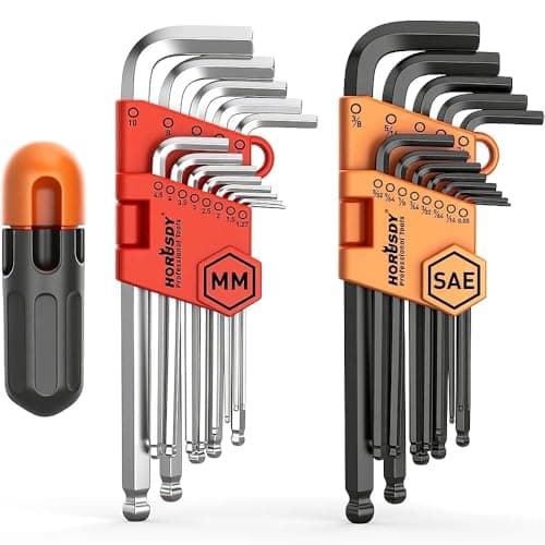 Image of HORUSDY 27PCS Durable Hex Key Allen Wrench Long Arm Set with Ball End, Metric and Standard Sizes Allen Key Set with Another T Handle, Heat-Treated CR-V Steel