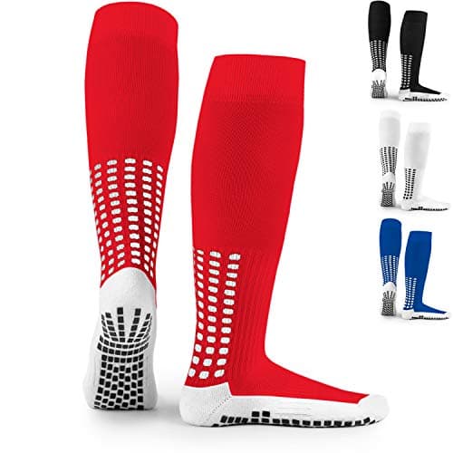 Image of LUX SPORTS Knee-High Grip Socks - One Size Fits UK 6-11.5, Red - Non-Slip Red Football Socks, Secure Grip - Reinforced Toe for Football, Added Durability - Knee-High Fit For Blister-Free Comfort