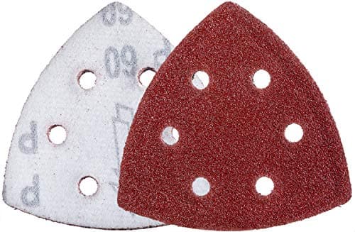 Image of YoiYee 60 Grit Delta Sanding Sheet, Hook and Loop Triangle Sandpaper Pad, Sand Paper Disk, 6 Holes, 93 x 93 x 93mm, 20 Pack