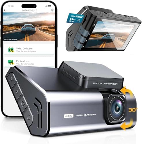 Image of IIWEY 4K Dash Cam Front, Voice Control, Aluminum Alloy Body Car Cam, 3 Inch HD LCD Screen, Built-in WiFi, Free 64GB SD Card, Parking Monitoring, WDR, Super Night Vision, 160 ° Wide Angle