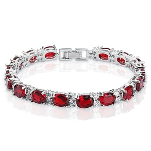 Image of Deyanse Tennis Bracelet for Women, 18K White Gold Plated Bangles with Red Oval & White Round 5A Cubic Zirconia, Hypoallergenic 7 Inch Birthstone Bracelet, Fashion Women's Bracelets with Gift Box