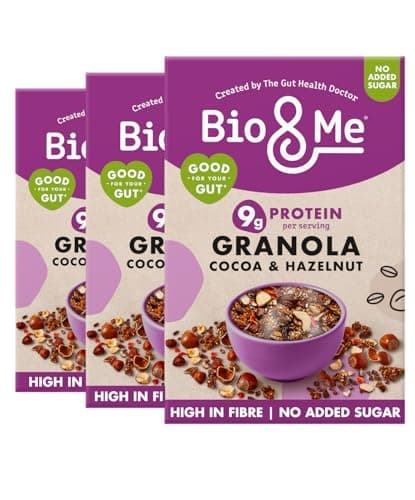 Image of Bio&Me Cocoa Hazelnut Granola 3-Pack (3 x 360g) – Vegan, High Fibre, No Added Sugar, Gut-Loving Breakfast Cereal, High Protein Cereal