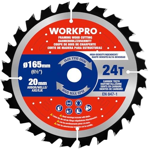 Image of WORKPRO Circular Saw Blade 165 mm x 20 mm x 24T, TCT Wood Cutting Blade for Circular Saw, Thin Kerf Fast Rip Blade for Softwood, Timber & Plywood