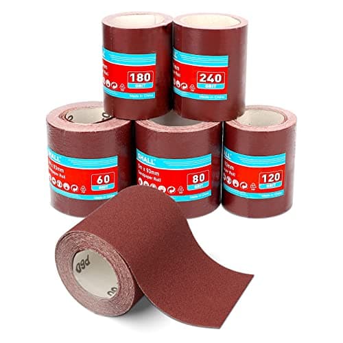 Image of SHALL Sandpaper Roll Set 5 Rolls, 9.3cm x 5m, Aluminum Oxide Sandpaper for Woodworking, 60/80/120/180/240 Grit, Aluminium Oxide Abrasive Sanding Paper, for Sanding, Polishing and Rust Removal