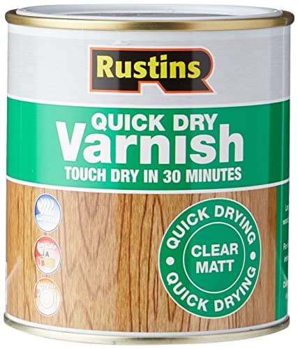 Image of RUSTINS Quick Dry Varnish, Clear Matt, 500 ml -Fast-Drying Water-Based Wood Varnish; Durable Non-Yellowing Finish in Gloss, Satin or Matt for Indoor Use
