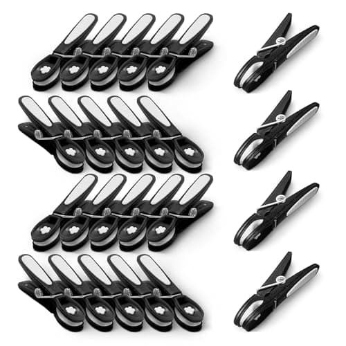 Image of KEPLIN 24 Pack Black Laundry Pegs - Durable Plastic Clothespins with Strong Spring for Secure Clamping - Safe, Odourless & UV Resistant (Black)