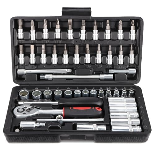 Image of Faankiton 53PCS Ratchet Socket Set 1/4" Drive Socket Wrench Set, Cr-V Metric Ratchet Wrench Tool with Extension Bar and 72 Teeth Reversible Ratchet Spanner for Auto Repair and Home Maintenance (Black)
