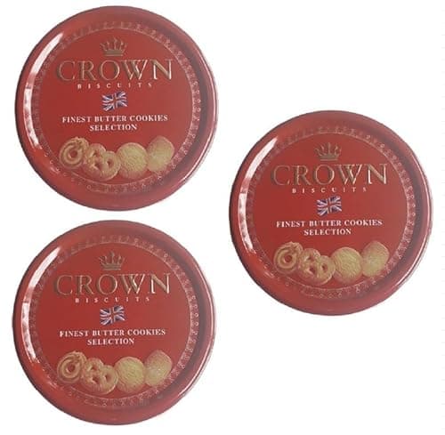 Image of CROWN BISCUITS | DANISH BUTTER COOKIES SELECTION TIN x 140g | Danish Butter Cookies TIN | Novelty Biscuit in Small Tin | Perfect biscuits for Gift on christmas, Mother & fathers day (3 Tins)