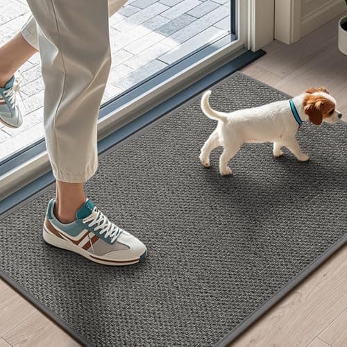 Image of LEKEEPGO Door Mat Indoor 43 x 75 cm, Non-Slip Doormat, Washable Dirt Trapper Mat, Thin Door Mat, Absorbent Entrance Rug, Clean Mat, Entrance Mat for Indoor, Grey