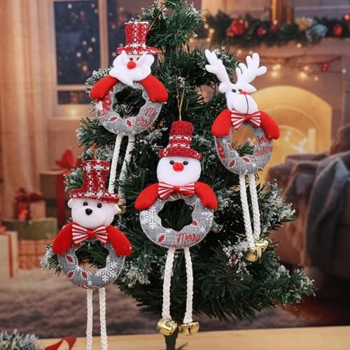 Image of Christmas Tree Ornaments Set of 4, Hanging Decorations with Santa Claus, Snowman, Reindeer, Bear for Xmas Tree Home Festival Party Decoration