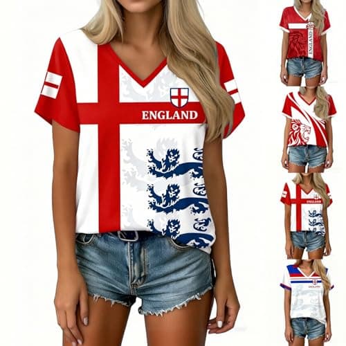 Image of 2026 England Football Shirt for Women Jersey Soft Lightweight Tshirt for Womens Classic Clear Printed Soccer Training Top Breathable Ladies Soccer Tops