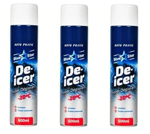 Image of Blue Star Car De-Icer 600 ml – Rapid Frost & Ice Melting Spray, Effective up to -20°C, Pack of 3, Winter Windshield & Window Defrost Solution