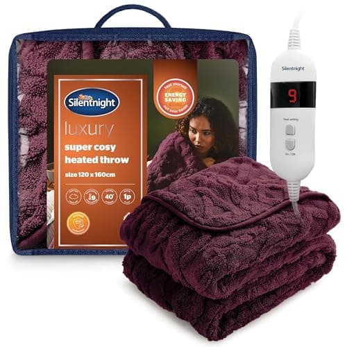 Image of Silentnight Luxury Super Cosy Heated Throw - Snuggly Soft Knit Jacquard Fleece Electric Blanket for Sofa Bed with 9 Heat Settings - Fast Heat-up and Safe Shut Off - Machine Washable - 120x160cm, Berry
