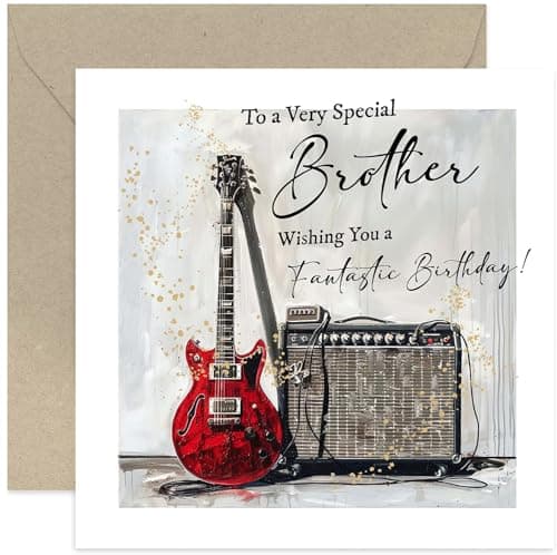 Image of Male Birthday Cards for Men - Electric Guitar Musical Birthday Card for Brother - Rock n Roll Birthday Greeting Card Gift for Him - Male Family Birthday Card | Blank Inside
