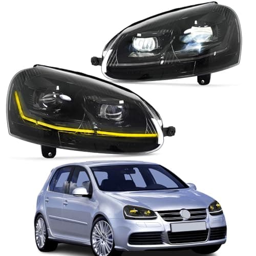 Image of CKCD LED Headlights Compatible with Volkswagen Golf 5 MK5 2003–2009 & Jetta 1k2 2005-2010, Headlamps with Sequential Turn Signal, Animation