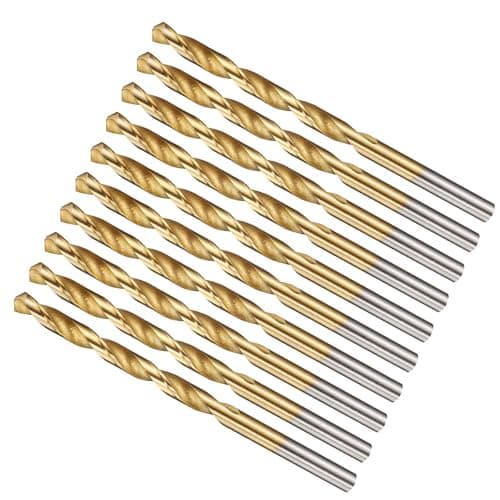 Image of METALLIXITY 4.8mm Drill Bit (3/16") 10Pcs, 4241 High-Speed Steel Straight Shank Titanium Nitride (TiN) Coated 118° for Wood Plastic Iron Copper Aluminum Low Soft Metal