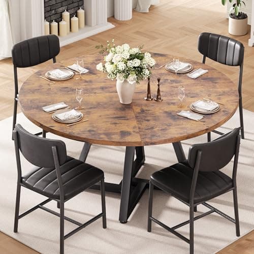 Image of Jocoevol Round Dining Table and 4 Chairs Set of 4, Circle Dinner Table with Metal Frame, Space Saving Wood Industrial Furniture (Vintage, 42 inch)
