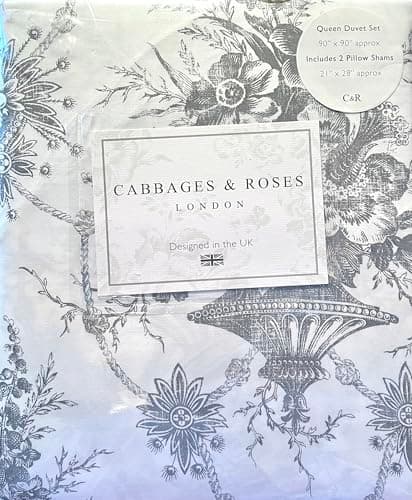 Image of Cabbages & Roses of London Luxurious Home Collection 100% Cotton Percale Crisp & Cool, Wrinkle Free Hotel Quality 3pc Duvet Set (Burleigh-Charcoal Shanny, Queen (U.S. Standard))