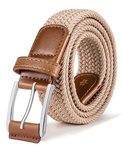 Image of BULLIANT Mens Belt, Elasticated Belt Stretch Weave Belt 1 3/8",Casual Braided Woven Golf Belts for Mens Womens Jeans(Beige,36"-40" Waist Adjustable)