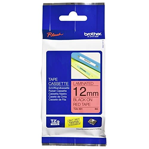 Image of Brother TZe-431 Labelling Tape Cassette, 12 mm (W) x 8 m (L), Laminated, Brother Genuine Supplies - Black on Red