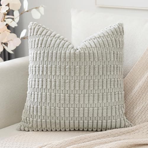 Image of Artscope Corduroy Set of 1 Cushion Cover 55x55 cm Super Soft Boho Striped Square Pillow Covers Case Decorative Modern Cushion Covers for Sofa Couch Bedroom Car Decor Light Grey
