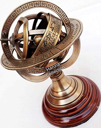 Image of antiquegifts2019 Brass Armillary Sphere Astrolabe On Wooden Base Maritime Nautical & Collectible Beautifil Item