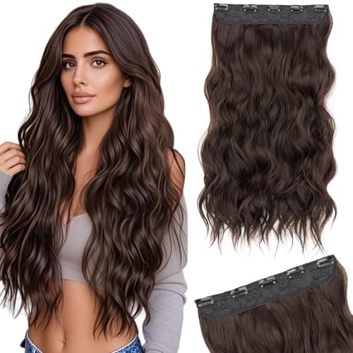 Image of Silk-co One Piece Clip In Hair Extensions Curly 150g Hair Extensions Clip in Hairpieces 5 Clips Wavy Curly Synthetic 3/4 Half Full Head for Laides and Women 20 Inch（50 cm） Dark Brown