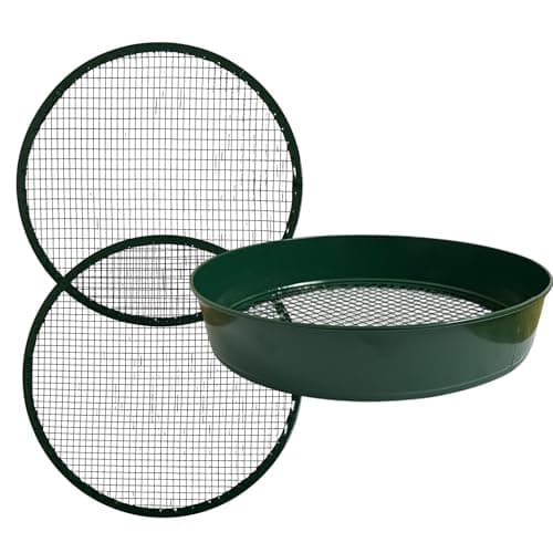 Image of Garden Sieve, 3 in 1 Metal Soil Sieve with Interchangeable Mesh Sizes 12mm/6mm/3mm, Fine Mesh Sieve Garden, Garden Riddle, Perfect Gardening Tool for Sifting Soil, Stones, and Compost