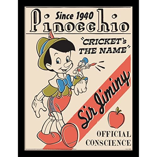 Image of Pyramid International Disney Classics Pinocchio Print Framed Collector's Edition (Cricket's The Name Design) 30cm x 40cm - Official Merchandise