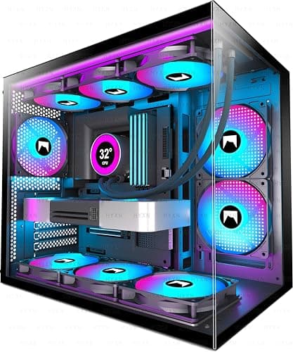 Image of HYXN H3 ATX PC Case - Pre-Installed with 3 ARGB Fans - Compact Dual Cavity Mid-Tower Gaming PC Case,360mm Radiator Support - with Type-C 3.2 (Black-R)