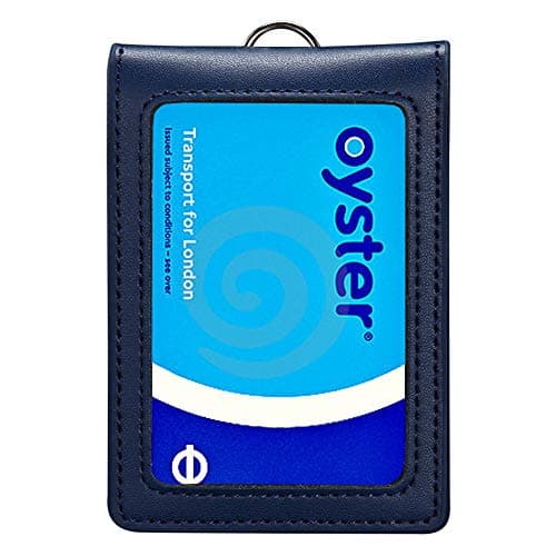 Image of Hibate Genuine Leather Oyster Card Holder Bus Travel Pass Holders - Blue