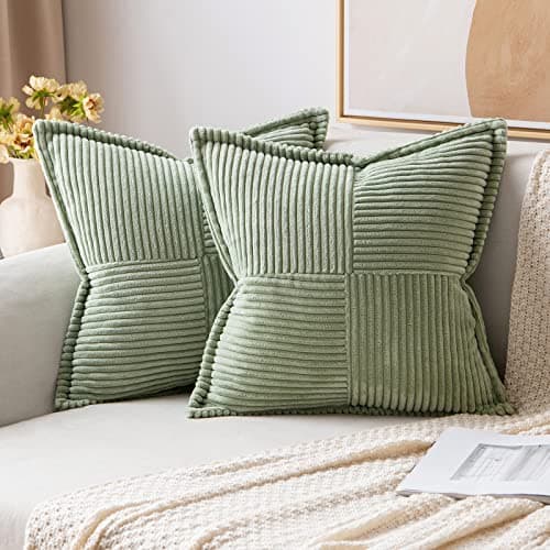 Image of MIULEE Corduroy Cushion Covers Pack of 2 Decorative Modern Patchwork Throw Pillow Covers Soft Pillowcase Cushions for Home Spring decor Sofa Couch with Invisible Zipper 18x18 Inch Sage Green 45x45 cm