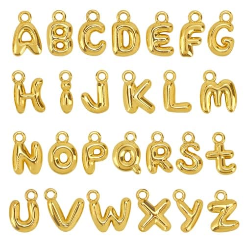 Image of Mikovivi 26pcs A-Z Letter Charms, Gold Glitter Bubble Alphabet Pendants Stylish Initial Charms with Round Rings for Bracelets Necklaces Earrings Women DIY Jewelry Craft Making Set