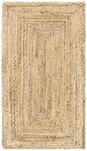 Image of HAMID Jute Rug, Alhambra Hand-Woven 100% Natural Jute Fibre for Living Room, Bedroom, Hallway Rug, Natural Colour (60 x 110 cm)