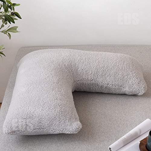 Image of EDS Teddy Fleece V Pillow with Pillowcase V Shape Pillow Orthopaedic Fleece Casing Nursing Maternity Pregnancy Pillow Case with Pillow for Sleeping Non Allergenic (SILVER)