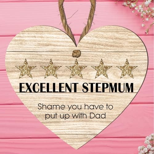 Image of "Excellent Step Mum" Wooden Heart Plaque | Step Mum Gift, Sentimental Keepsake, Handmade, Appreciation Gift, Hanging Decoration, Daughter/Son Gift (Medium: 15 cm (H) × 13 cm (W))