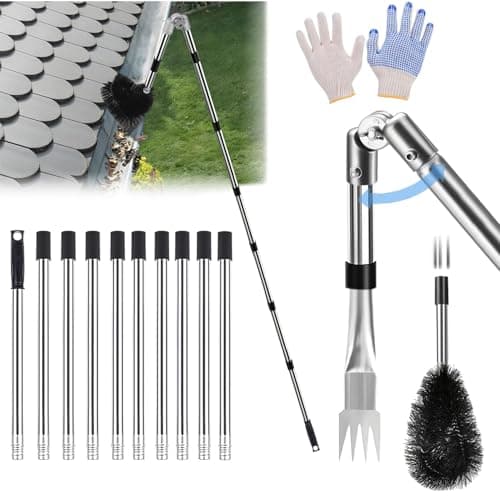 Image of Gutter Cleaner 4M Extend Telescopic Roof Gutter Cleaning Extension Tools Kit with Adjustable Angle Pole Gutter Brush, Gutter Scoop for Removes Leaf Debris, Ditch, Gardens 12Pcs