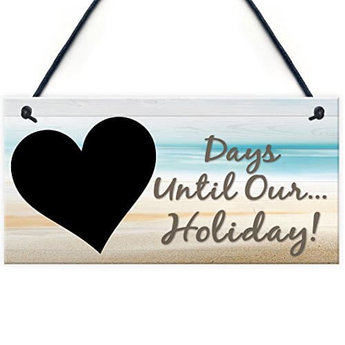 Image of Red Ocean Chalk Board Holiday Countdown Sign - Days Until Our Holiday Beach Sea Surprise