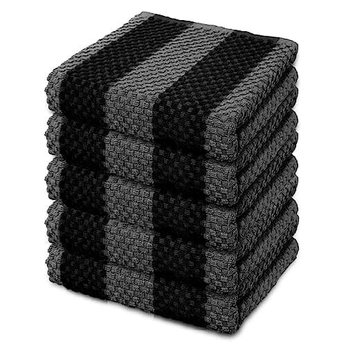 Image of LIXURIATE Stripe Designed Tea Towels for Kitchen - 100% Cotton | Super Absorbent & Quick Drying Hotel Quality Kitchen Towels Set | Machine Washable for Everyday Use (Grey & Black, 5 Pack)