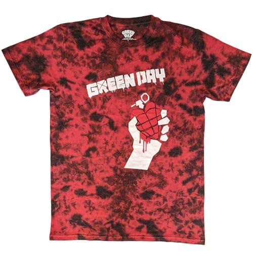 Image of Green Day T Shirt American Idiot Band Logo Official Unisex Dye Wash Red S