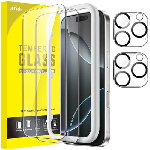Image of JETech Screen Protector for iPhone 16 Pro 6.3-Inch with Camera Lens Protector, Easy Installation Tool, Tempered Glass Film, HD Clear, 2-Pack Each