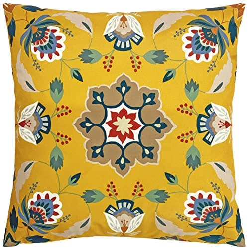 Image of furn. Folk Flora Polyester Filled Cushion – Water Resistant Folk Art Floral Mandala Outdoor Decorative Pillow (Ochre - 43x43cm)