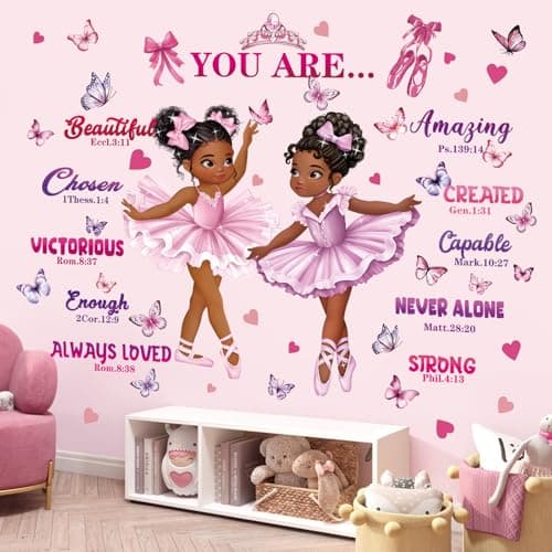 Image of decalmile Black Girl Ballerina Wall Stickers Inspirational Positive Saying African American Wall Decals Baby Nursery Bedroom Girls Room Wall Decor