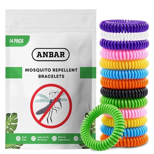 Image of Anbar Mosquito Repellent Bracelets Bands for Adults and Kids, 14 Pack, All-Natural Deet-Free, Non-Toxic Protection, Stretchy Waterproof Anti-Mosquito Wristbands for Hiking and Camping