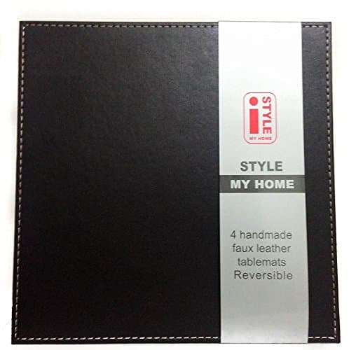 Image of I Style Reversible Faux Leather Placemats with Border Stitch, Plastic, Chocolate/Cream, Set of 4